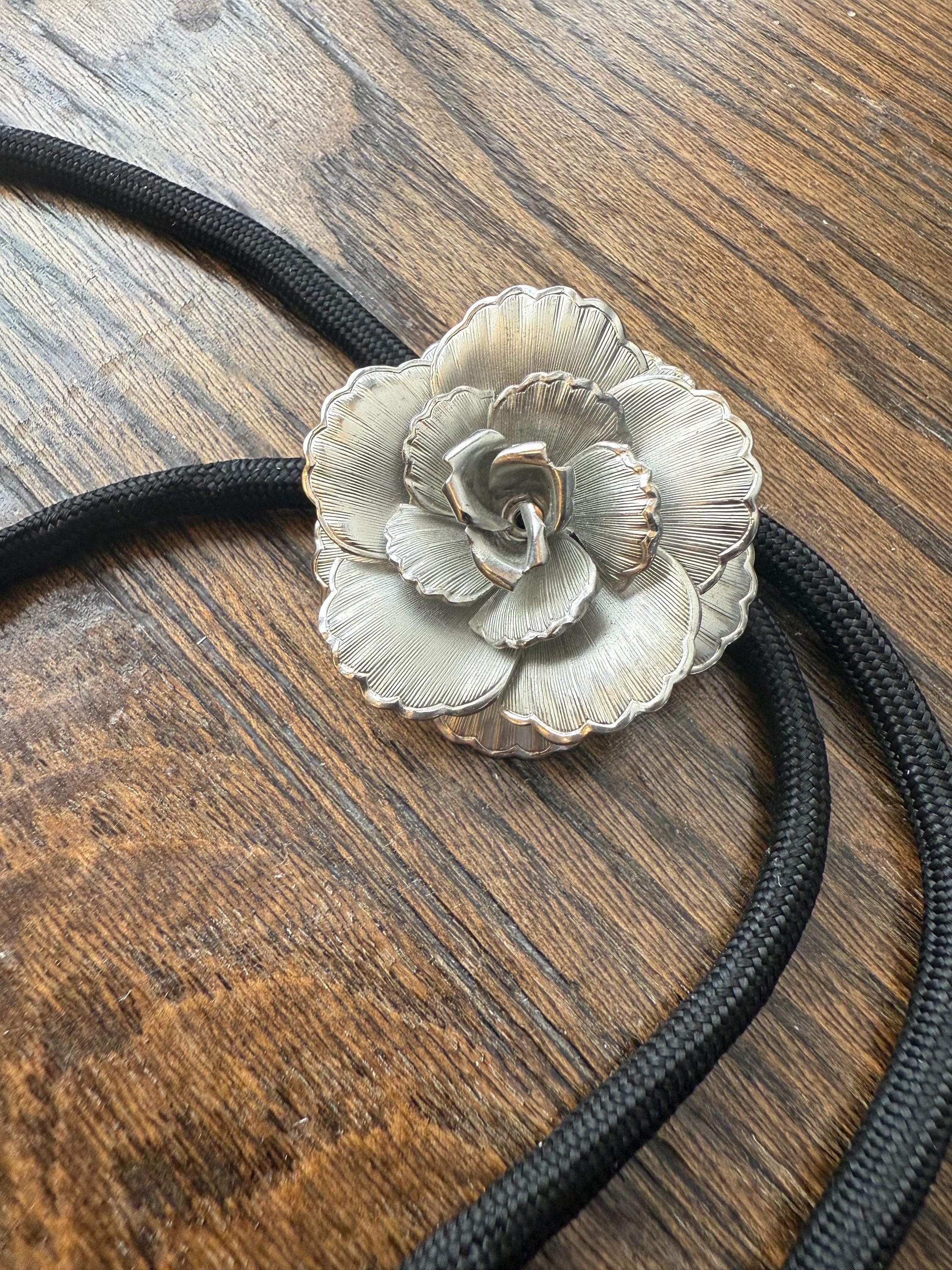 Silver Rose Bolo Tie