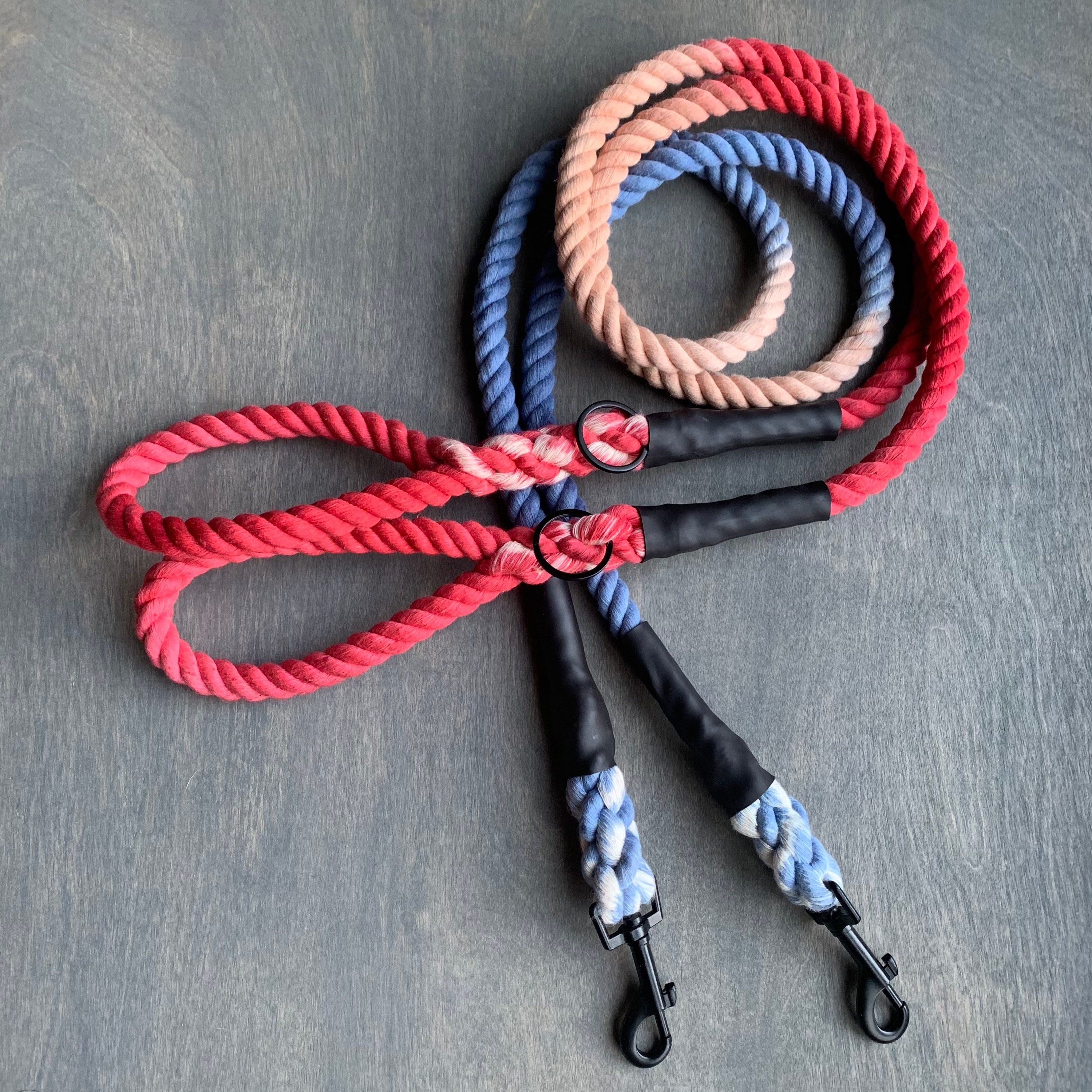 Red, Khaki and Blue Leash with black hardware