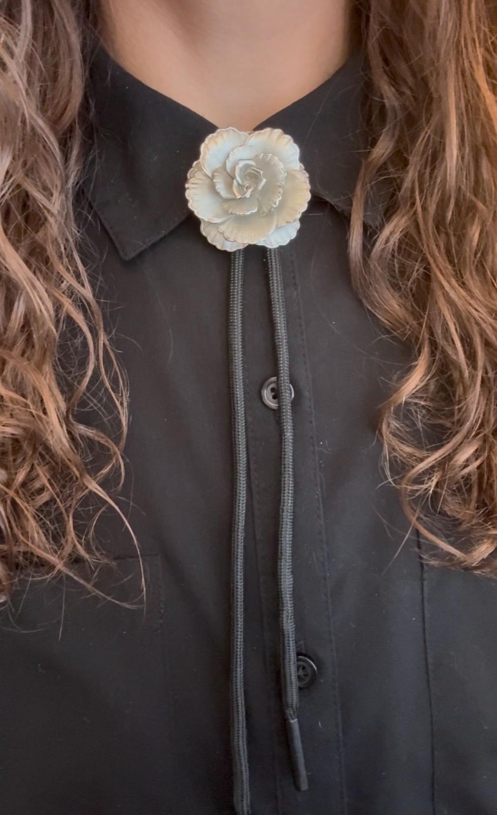 Silver Rose Bolo Tie