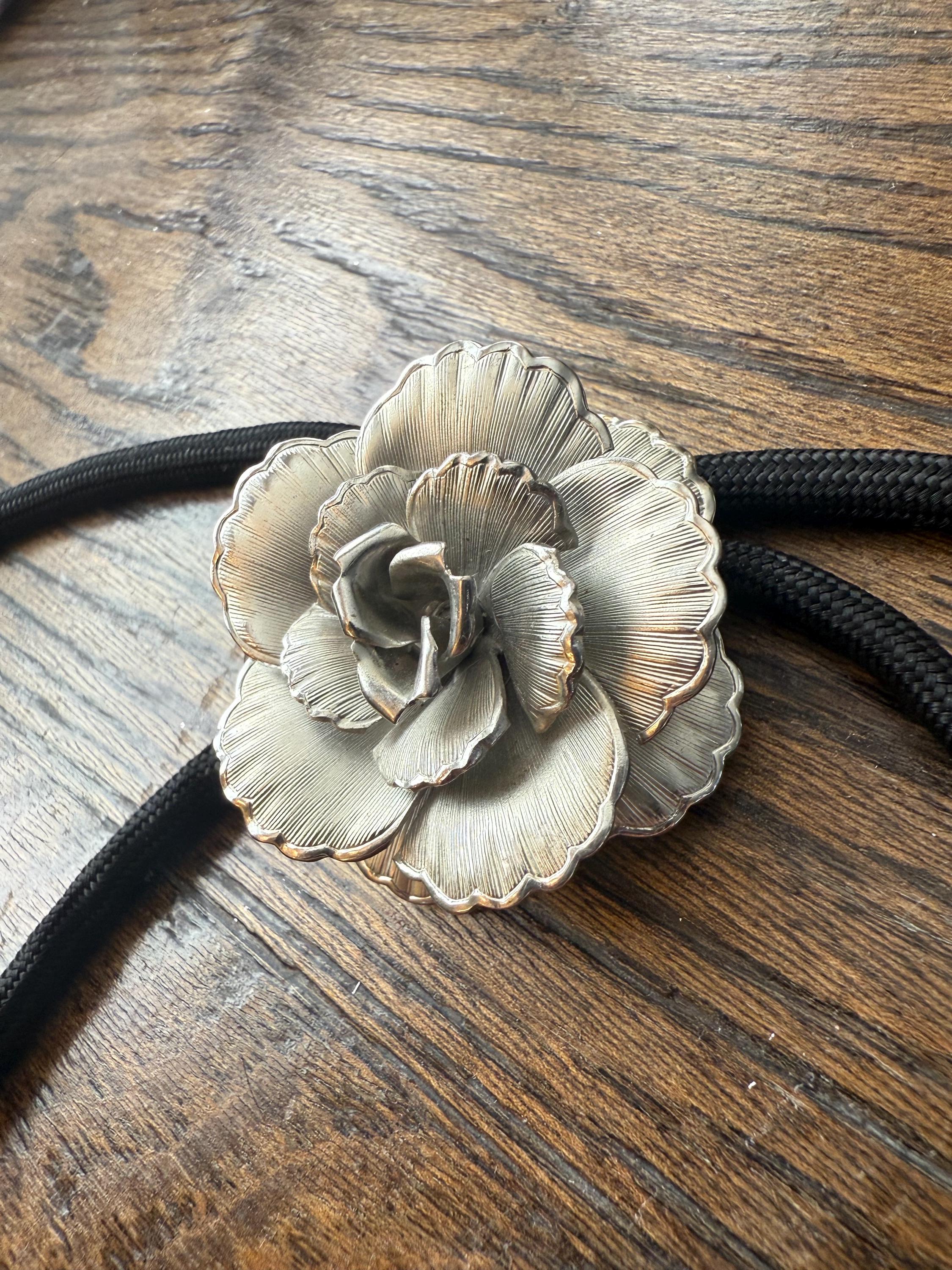 Silver Rose Bolo Tie