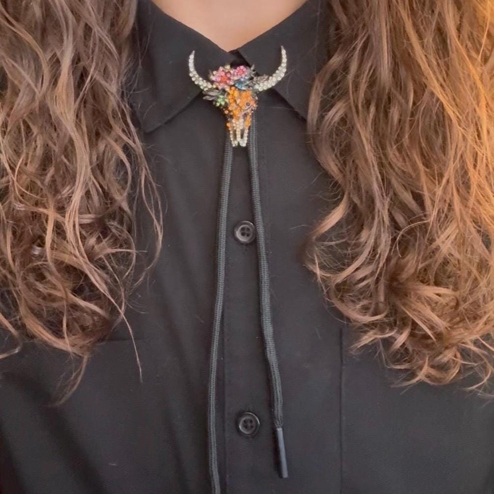Gem Steer Skull Bolo Tie
